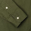 Olive button down oxford shirt, made in the USA, 100% cotton, white button, Gitman Vintage, buttoned sleeve, buttoned cuff.