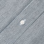 The hickory striped denim work shirts placket with a white button.