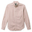 A red striped button down shirt with a chest pocket, made from a brushed oxford fabric with white buttons.