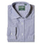 The Navy Bengal Stripe Dress Shirt with a medium spread collar and mother of pearl buttons on a lined placket.