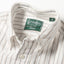 A close-up of the collar of the White Striped Japanese Oxford.