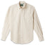 The Tan Striped Japanese Oxford shirt, with a front pocket and white buttons on a stitched placket.