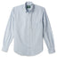 The Blue Striped Japanese Oxford shirt, with a front pocket and white buttons on a stitched placket.
