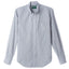 The Blue Organic Cotton Dobby Stripe button down shirt, with a front pocket and white buttons on a stitched placket.
