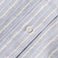 A white button on the stitched placket of the Blue Organic Cotton Dobby Stripe.