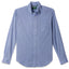 The Blue Chambray Dobby Stripe button down shirt, with a front pocket and white buttons on a stitched placket.