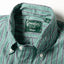 A close-up of the collar on the Green Awning Stripe button down shirt.