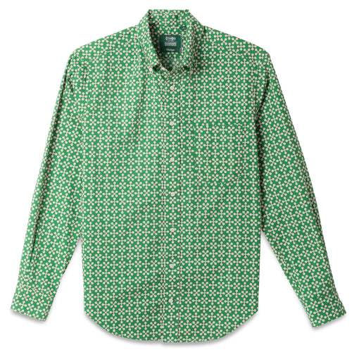 The Alexander Girard Green "Jacks" shirt is our collaboration with the estate of Alexander Girard and features a front pocket and white buttons with barrel cuffs. 