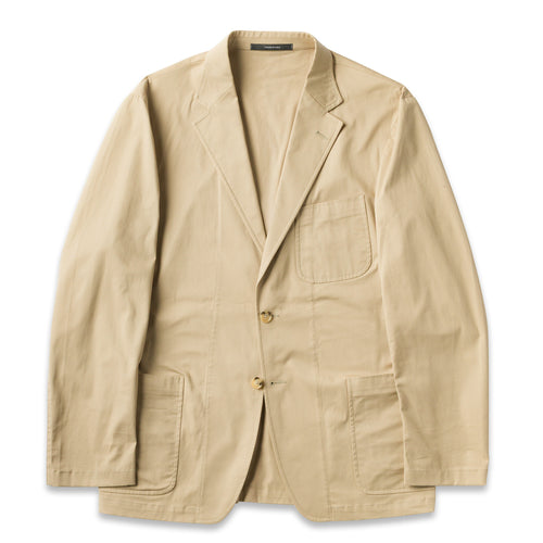 The Khaki Twill Simple Jacket made from a UK cotton drill fabric. Unlined, unstructured, and made in the USA.