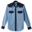 The Nicholas Daley Chambray Western shirt with two flap pockets and a stitched placket and button up collar.