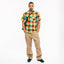 The Checker Madras Camp Shirt on a model showing the refined drape.