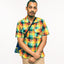 A closer look a the Checker Madras Camp Shirt on a model.