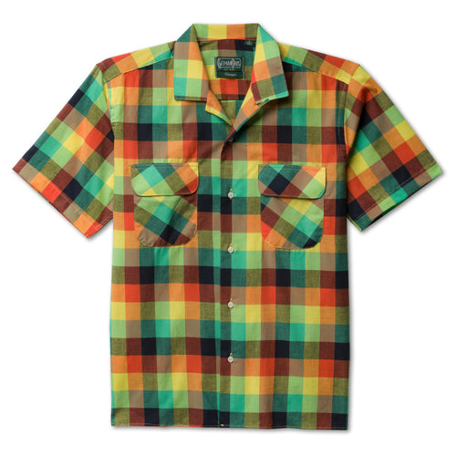 The Checker Madras Camp Shirt with two front pocket and a lined placket with white buttons.