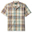 The Tan Archive Madras Camp Shirt, with short sleeves and two front pockets and white buttons on the front.
