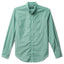 The Green Striped Japanese  poplin shirt made from Japanese cotton features crisp breathable fabric with barrel cuffs, a chest pocket, and white buttons.