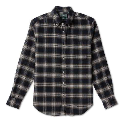 Navy Checked Tweed sport shirt features a classic checked pattern, textured tweed fabric, button-down collar, lined cuffs, and chest pocket.