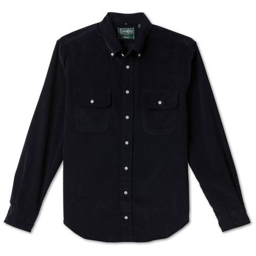 Navy 16-Wale Corduroy sport shirt in cotton features fine-wale corduroy fabric, button-down collar, lined cuffs, chest pocket, and durable construction.