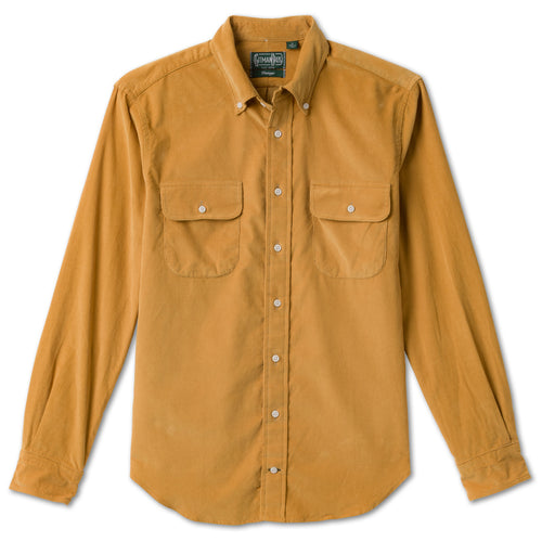 Gold 16-Wale Corduroy sport shirt in cotton features fine-wale corduroy fabric, button-down collar, lined cuffs, chest pocket, and durable construction.