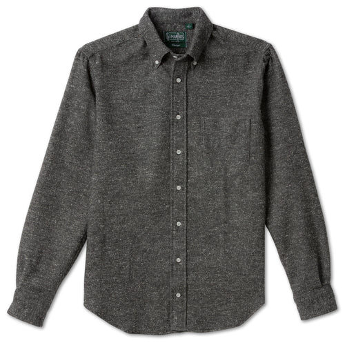 Charcoal Nepped Chambray sport shirt features textured cotton chambray fabric, button-down collar, lined cuffs, chest pocket, and classic shirting construction.