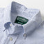 Blue striped button-down oxford shirt, Made in the USA, 100% Cotton, white button, collar.
