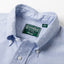 Blue button down oxford shirt, made in the USA, 100% cotton, white button, stitched placket. Gitman Vintage, collar.