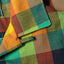 A closeup of the camp collar and the button loop.