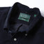 Close-up of the Navy 16-Wale Corduroy sport shirt's button-down collar featuring a lined collar and classic button detail.