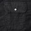 Close-up of the Charcoal Albini Linen Flannel sport shirt's chest pocket, showcasing the textured linen flannel fabric and detailed construction.
