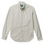 A green striped button down shirt with a chest pocket, made from a brushed oxford fabric with white buttons.
