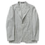 The Japanese seersucker Simple Jacket made in the USA from structured 100% cotton. Unlined and unstructured with cream and navy stripes, notch lapel, patch pockets, mother-of-pearl buttons, and an easy, polished fit.