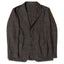 Grey checked tweed Simple Jacket made in the USA from Italian VBC wool, silk, and linen. Unstructured and unlined with patch pockets, notch lapel, horn buttons.