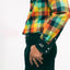 A side view of the Nicholas Daley Checker Madras Western shirt showing the drape on the models body.