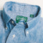 The button down collar on the Chambray Linen shirt.
