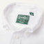 The button down collar on the White Linen Short Sleeve shirt.
