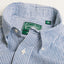 The button down collar on the Blue Stripe Linen shirt.