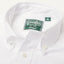 The button down collar on the White Seersucker Short Sleeve shirt with white buttons.