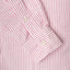 Berry striped button-down oxford shirt, 100% Cotton, made in the USA, right sleeve, white button, buttoned sleeve, buttoned cuff.