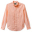 An orange Oxford shirt with a classic collar, button-down front, and a chest pocket, white button, made in the USA, 100% cotton.