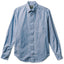 The Classic Chambray button down shirt, with a chest pocket, made from a chambray fabric with white buttons.