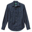A dark denim work shirt with two chest pockets and white buttons, includes barrel cuffs and made from 100% cotton made in the USA.