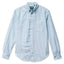 A long-sleeved, button-down, striped Oxford shirt with a chest pocket, collar, and barrel cuffs. Gitman Vintage, Made in the USA, 100% cotton.