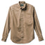 A long-sleeved, button-down tan overdyed Oxford shirt with a chest pocket, flat collar, and barrel cuffs. Gitman Vintage, 100% cotton, made in the USA.