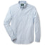 A long-sleeved blue and white striped Oxford shirt with a button-down collar and a chest pocket. made in the USA, 100% cotton, Gitman Vintage.