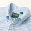 Teal striped button-down oxford shirt, made in the USA, 100% cotton, white button, collar, Gitman vintage.