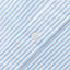 Teal striped button-down oxford shirt, made in the USA, 100% cotton, white button, stitched placket.