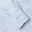 Teal striped button-down oxford shirt, made in the USA, 100% cotton, white button, buttoned up sleeve, buttoned cuff.